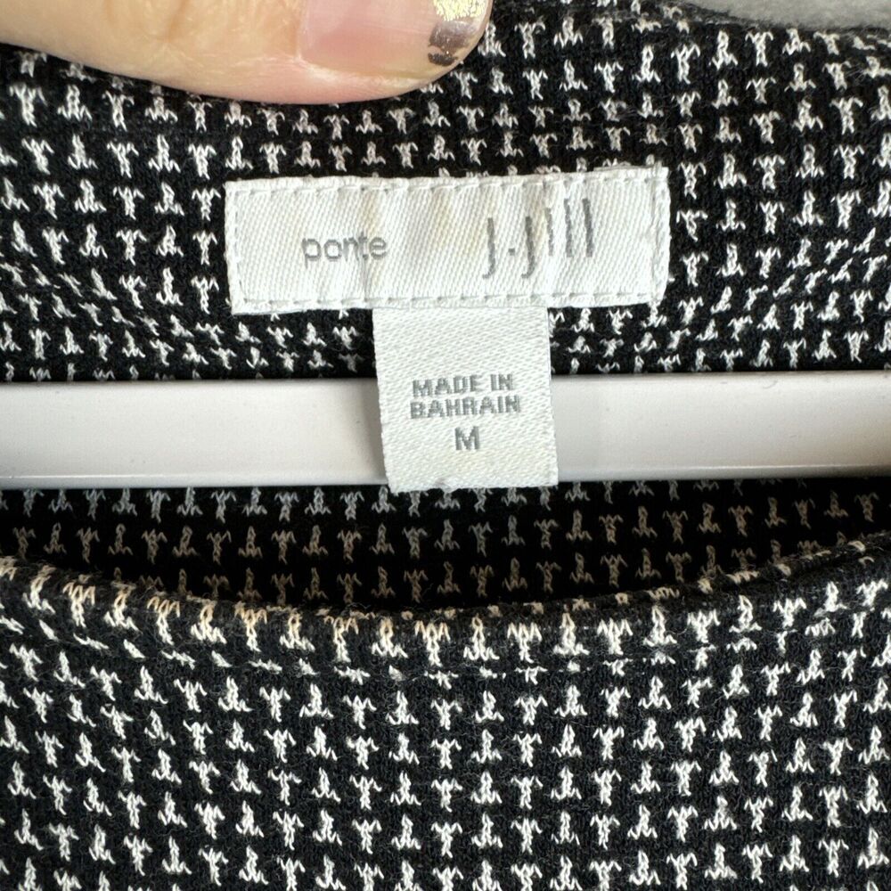 J. Jill Ponte Knit Dress Women's Medium Black‎ White Print Pockets (0991) - Picture 2 of 10